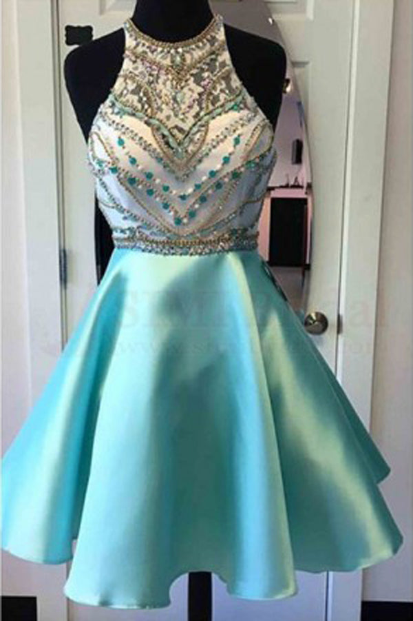 Halter Knee Length Homecoming Dresses with Beading, Graduation Dress US8 / Custom Color Halter Knee Length Homecoming Dresses with Beading, Graduation Dress US8 / Custom Color