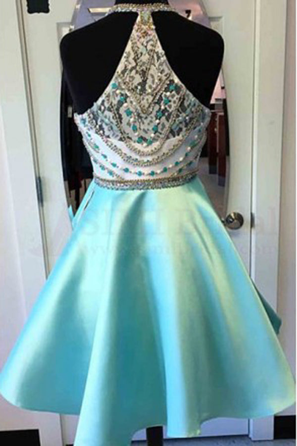 Halter Knee Length Homecoming Dresses with Beading, Graduation Dress US8 / Custom Color Halter Knee Length Homecoming Dresses with Beading, Graduation Dress US8 / Custom Color