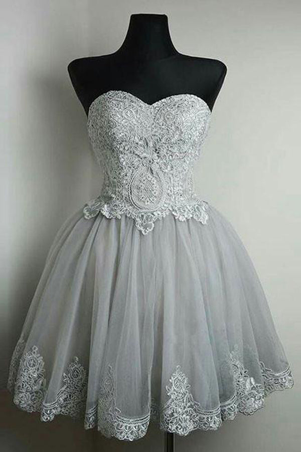 Grey Sweetheart Homecoming Dress,Lace Short Prom Dresses with Applique US14 / As Picture Grey Sweetheart Homecoming Dress,Lace Short Prom Dresses with Applique US14 / As Picture