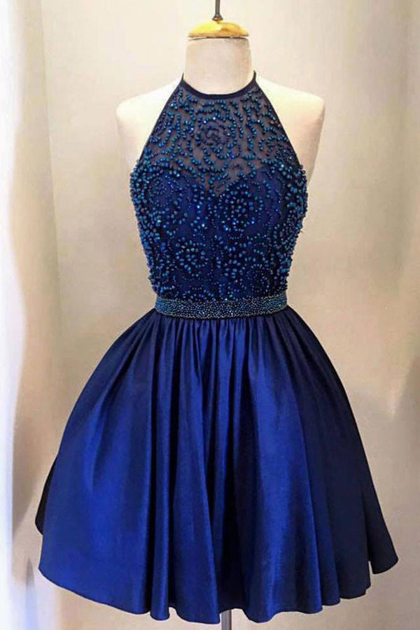 Halter High Neck Taffeta Dresses With Beaded Bodice - Royal Blue, size 12 by Dorris Wedding Halter High Neck Taffeta Dresses With Beaded Bodice - Royal Blue, size 12 by Dorris Wedding