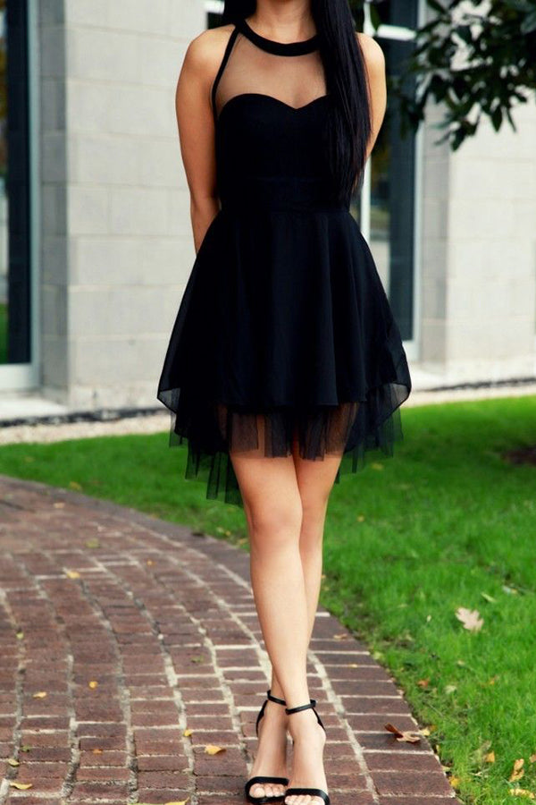 Black tulle short prom dress, black short formal puffy homecoming dres –  shopluu
