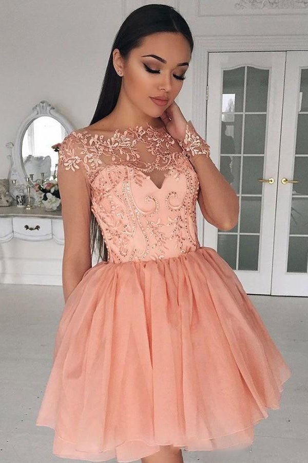 Pink Appliques Homecoming Dress Chiffon Short Prom Dress Party Dress,PH273