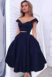 Two Pieces Tea-length Short Satin Homecoming Dress Party Dress,PH277