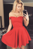 A-line Red Satin Off-the-shoulder Short Homecoming Dress Party Dress, PH279