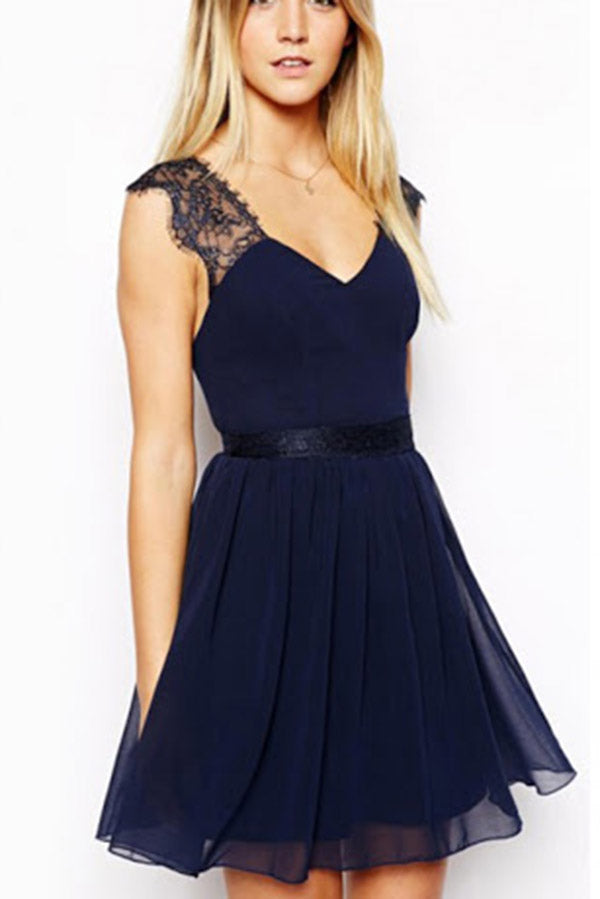 A-line V-neck Lace Dark Navy Homecoming Dress Cheap Short Prom Dress Promnova A-line V-neck Lace Dark Navy Homecoming Dress Cheap Short Prom Dress Promnova