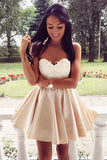 Satin Sweetheart Homecoming Dress Backless Appliques Short Party Dress,PH287