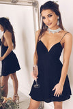 Black Chiffon Homecoming Dress Spaghetti Straps Short Prom Dress, PH289