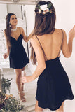 Black Chiffon Homecoming Dress Spaghetti Straps Short Prom Dress, PH289 from promnova.com