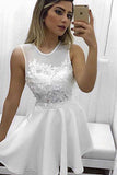 Chic White Satin Round Neck Appliques Homecoming Dress Party Dress,PH290