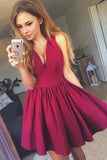 Sexy Halter Burgundy Satin Short Homecoming Dress Party Dress,PH292