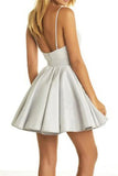 Silver V-neck Appliques Homecoming Dress Short Cheap Backless Party Dress, PH296 from promnova.com