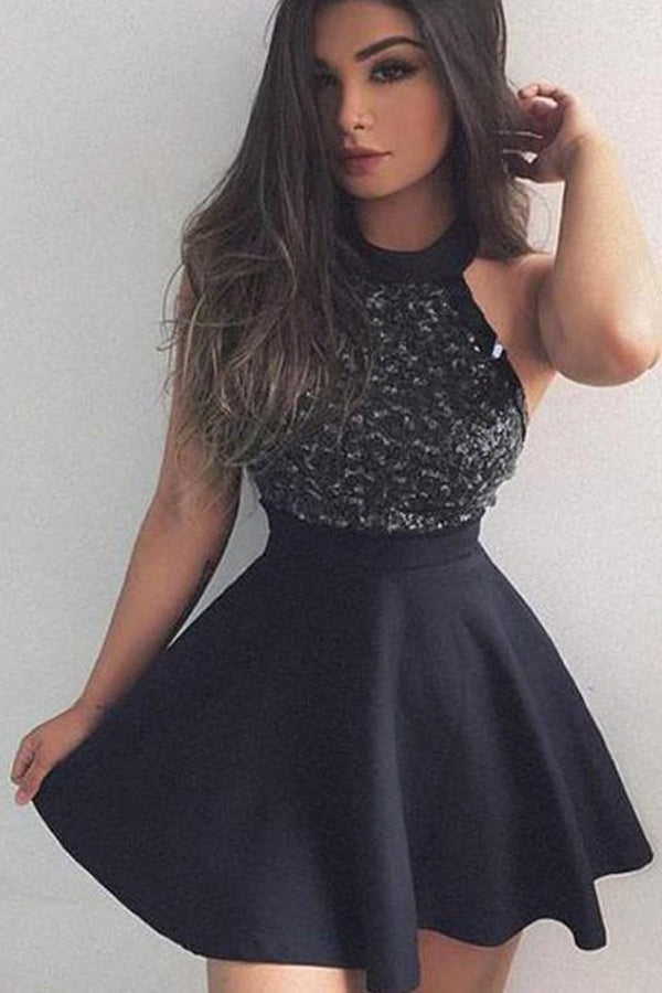 Sexy Black Halter Beading Homecoming Dress Short High neck Party Dress,PH299 US14 / As Picture Sexy Black Halter Beading Homecoming Dress Short High neck Party Dress,PH299 US14 / As Picture