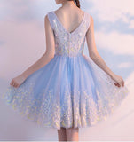www.promnova.com|V-neck Appliques Homecoming Dress  Tulle Short Prom Dress Party Dress,PH301