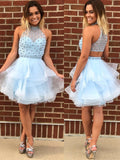 www.promnova.com|A-line Halter Rhinestone Light Sky Blue Short Tulle Homecoming Dress,PH304