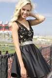 A-line V-neck Sexy Little Black Short Prom Dress Chic Homecoming Dress,PH305 from promnova.com