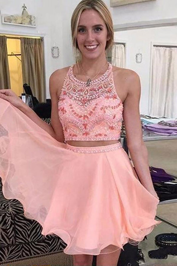 Chic Sexy Pink Two Piece Tulle Short Homecoming Dress Party Dress