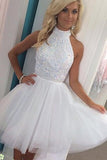 Sexy White Halter Tulle Beading Short Prom Dress Homecoming Dress,PH311