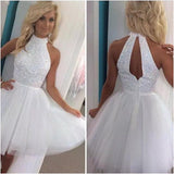 Sexy White Halter Tulle Beading Short Prom Dress Homecoming Dress,PH311 from promnova.com
