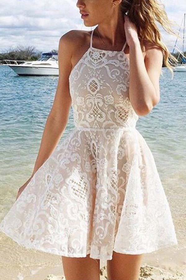 Sexy Halter Lace Ivory Short Homecoming Dress Prom Dress Party Dress US16 / As Picture Sexy Halter Lace Ivory Short Homecoming Dress Prom Dress Party Dress US16 / As Picture
