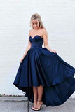 Simple Satin Sweetheart Dark Blue High-low Prom Dress Evening Dress,PH315