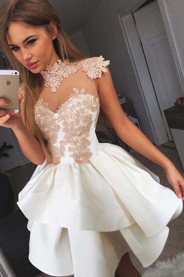 Cute White Sweetheart Lace Short Satin Prom Dress Homecoming Dress US16W / Custom Color(Leave A note) Cute White Sweetheart Lace Short Satin Prom Dress Homecoming Dress US16W / Custom Color(Leave A note)