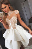 Cute White Sweetheart Lace Short Satin Prom Dress Homecoming Dress,PH316