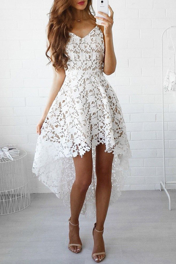 A-line White Lace High low Prom Dress Lace Homecoming Dress Custom Size / Custom Color(leave a note) A-line White Lace High low Prom Dress Lace Homecoming Dress Custom Size / Custom Color(leave a note)