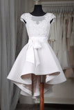 White Round neck Cap Sleeves Lace Short Prom Dress Homecoming Dress,PH318