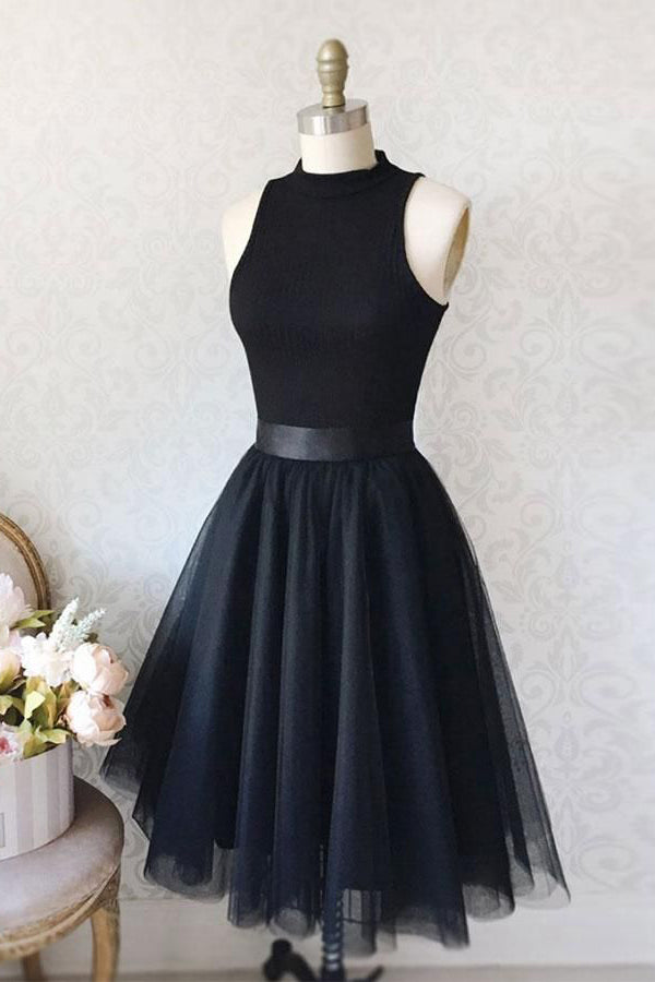 Simple Black Tulle Sleeveless Short Prom Dress Homecoming Dress,PH320