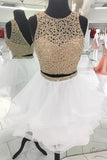 Cute White Tulle Sequin Two Pieces Short Prom Dress Homecoming Dress,PH322