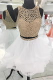 Cute White Tulle Sequin Two Pieces Short Prom Dress Homecoming Dress,PH322