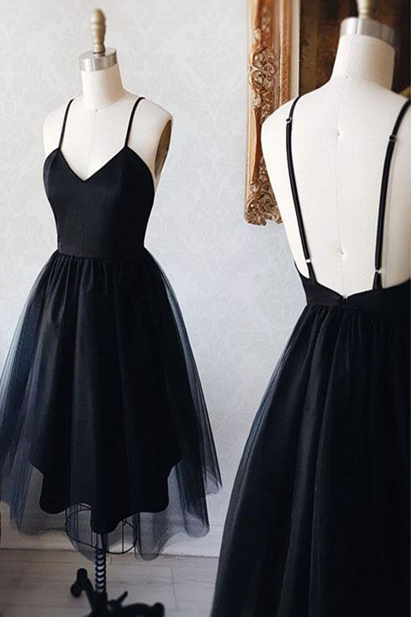 Simple A-line Black Tulle V Neck Short Prom Dress Cheap Homecoming Dress