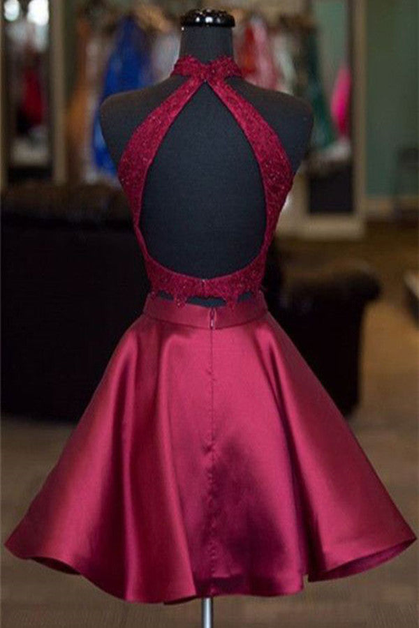 Two Piece Dark Blue A-line Satin Short Prom Dresses Homecoming Dress Custom Size / Burgundy Two Piece Dark Blue A-line Satin Short Prom Dresses Homecoming Dress Custom Size / Burgundy
