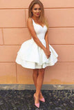Fabulous White Satin A-Line Lace Up Back Homecoming Dress, Short Prom Dresses PH341