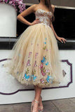 Tulle Princess Ball Gown Lace Top Strapless Homecoming Dresses Tea Length Prom Dress PH343