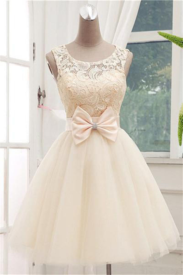 Lace Short Scoop Ball Gown Sleeveless Bowknot Open Back Homecoming Dress US16W / As Picture Lace Short Scoop Ball Gown Sleeveless Bowknot Open Back Homecoming Dress US16W / As Picture