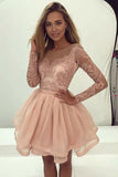 New Arrival Blush Pink Long Sleeves A-line Short Homecoming Dress, PH346