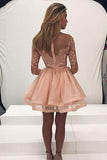 New Arrival Blush Pink Long Sleeves A-line Short Homecoming Dress at promnova.com