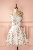 Round Neck Junior A-line Flower Short Homecoming Dresses With Appliques, PH348