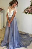 Chiffon Prom Dress with Lace Back,Scoop Neckline Cap Sleeves Prom Gowns, PL103