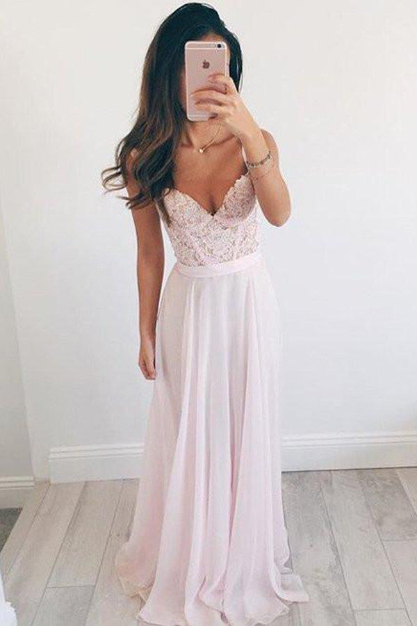 Long Chiffon V-neck Baby Pink Prom Dresses,Cute Cheap Evening Dress –  Promnova