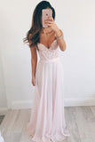 Long Chiffon V-neck Baby Pink Prom Dress,Cute Evening Dress, PL113