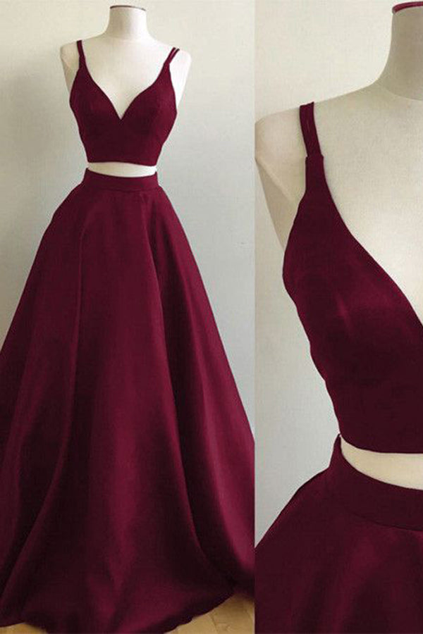 Burgundy Straps Two-Piece Prom Dresses,Puffy A-line Evening Gowns US12 / Custom Color Burgundy Straps Two-Piece Prom Dresses,Puffy A-line Evening Gowns US12 / Custom Color