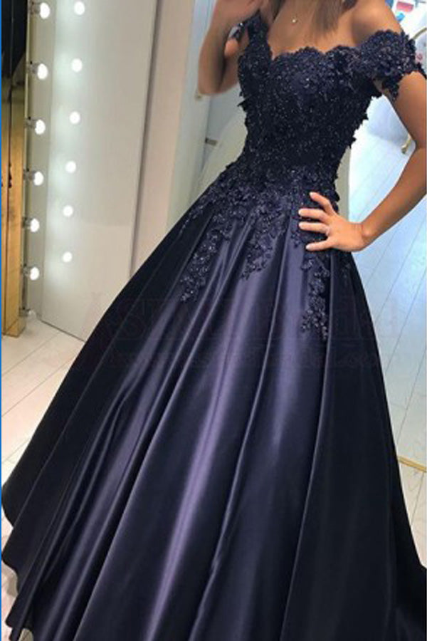 Off Shoulder Long Prom Dresses Evening Dress with Applique,Party Dress ...