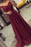 Burgundy Off the shoulder Long Prom Dress,Formal Evening Dress,PL123