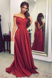 Burgundy Off the shoulder Long Prom Dress,Formal Evening Dress,PL123