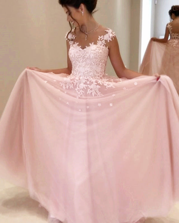 Pink Long Prom Dresses with Appliques,Evening Dress,Formal Dresses US10 / Custom Color Pink Long Prom Dresses with Appliques,Evening Dress,Formal Dresses US10 / Custom Color