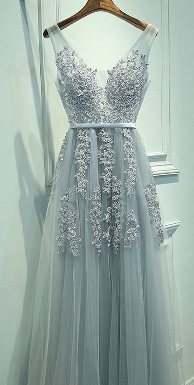 strapless open back dress Grey Lace V Neck Tulle Long Prom Dress,Cheap Party Dresses on Line Promnova strapless open back dress Grey Lace V Neck Tulle Long Prom Dress,Cheap Party Dresses on Line Promnova