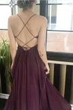 Long Chiffon V Neck Cross Back Prom Dresses, Formal Evening Gowns, PL153