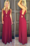 Red Sexy A-Line V-neck Chiffon Floor-Length Prom Dress, Party Dresses, PL155